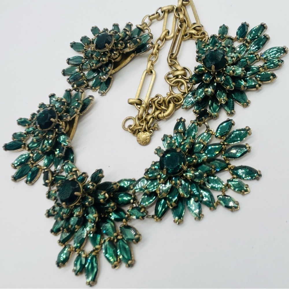 J. Crew Green Jeweled Fan Necklace